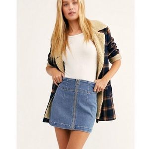 Free People Virgo Zip Up Mini Skirt in Indigo Blue Size 28